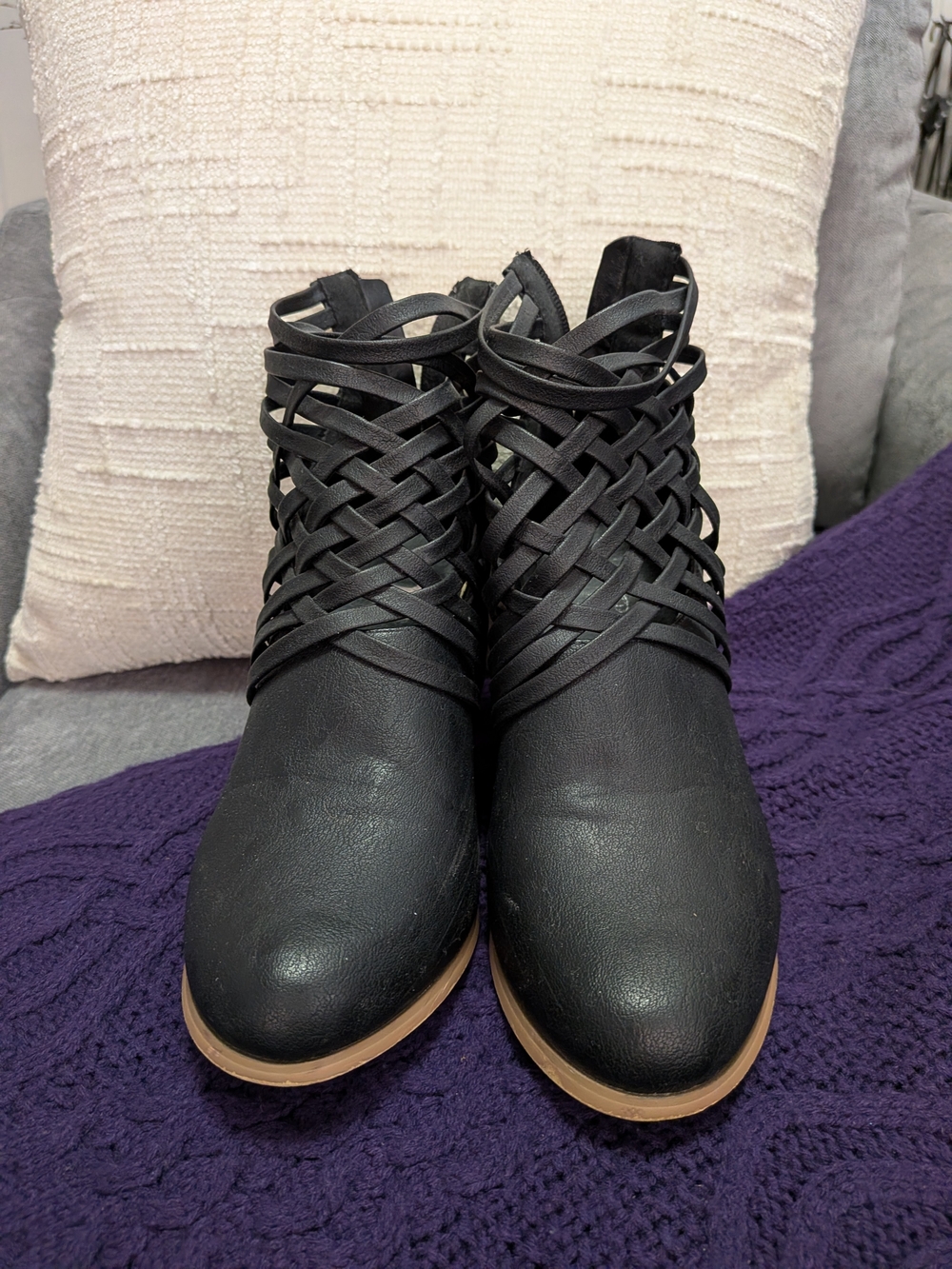 Black Woven Ankle Boots - Women's Fashion Bootie